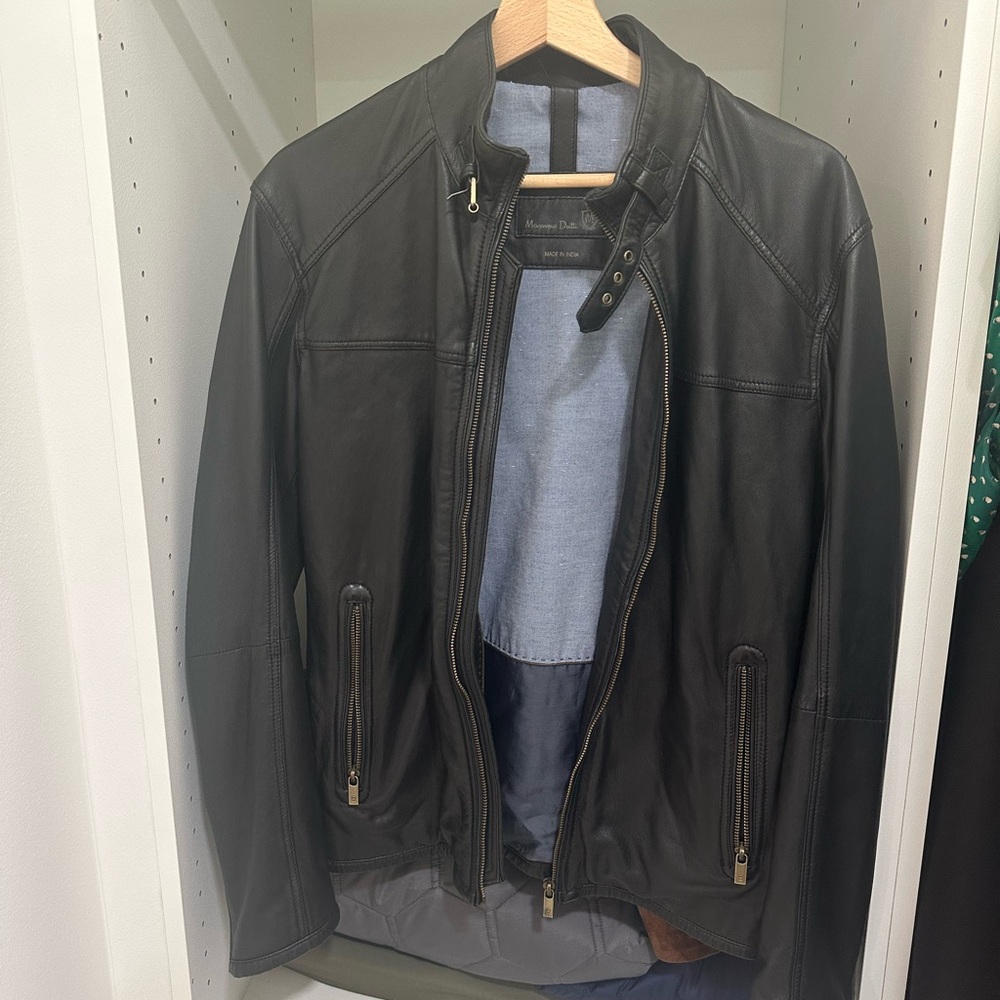 Massimo Dutti Dark Leather Jacket for Men